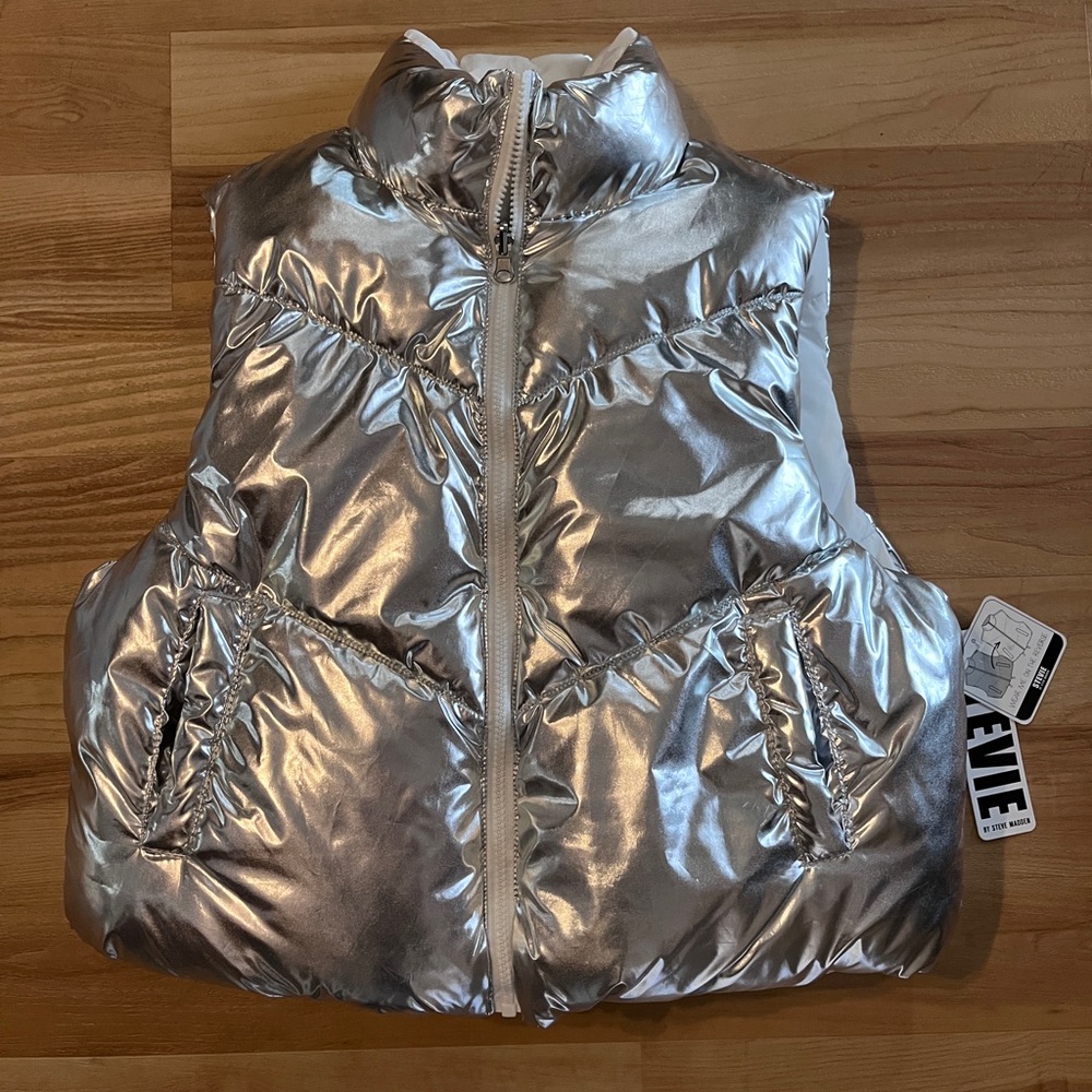 Kids Stevie by Steve Madden Metallic Silver Puffer Vest